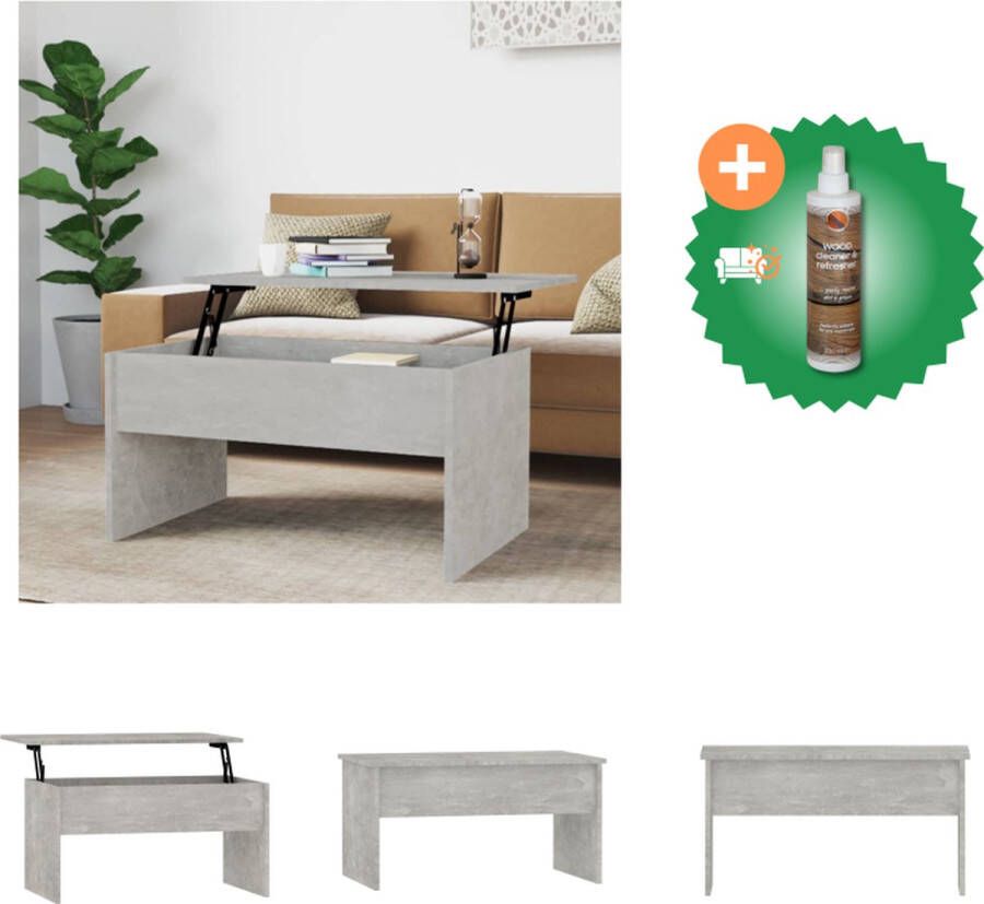 VidaXL Salontafel Lift-Top Bewerkt hout 80x50.5x41.5cm Betongrijs Tafel Inclusief Houtreiniger en verfrisser