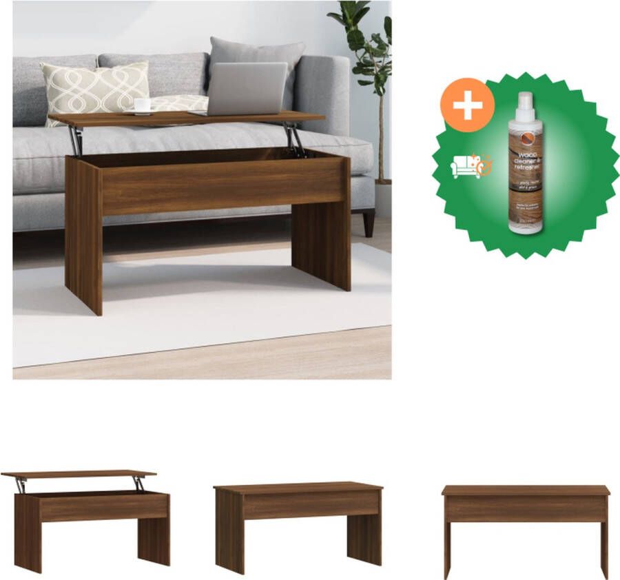 VidaXL Salontafel Lift-top Bruineiken 102 x 50.5 x 52.5 cm Bewerkt hout Tafel Inclusief Houtreiniger en verfrisser