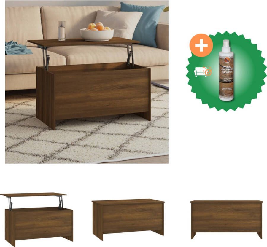 VidaXL Salontafel Lift-top Bruineiken 102 x 55.5 x 52.5 cm Opbergoplossing Eenvoudig te reinigen materiaal Tafel Inclusief Houtreiniger en verfrisser