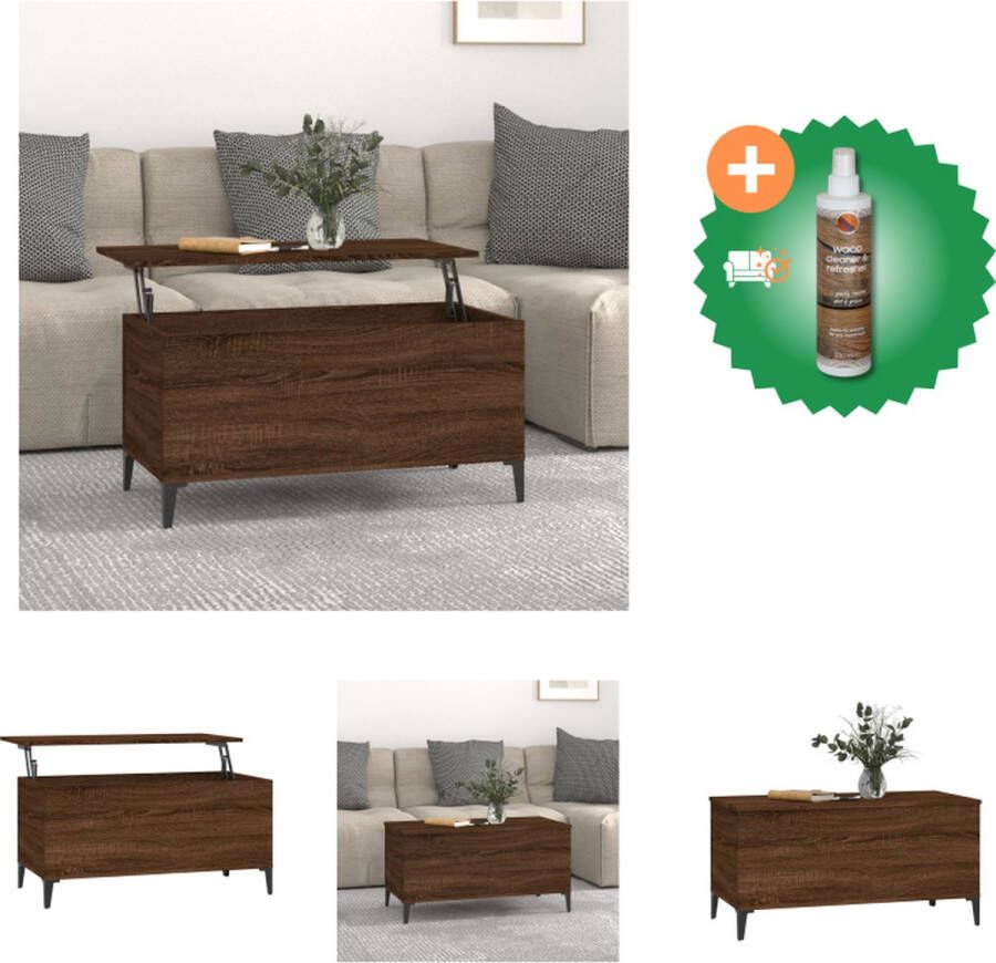 VidaXL Salontafel Lift Top Bruineiken 90 x 44.5 x 45 cm Duurzaam materiaal Tafel Inclusief Houtreiniger en verfrisser