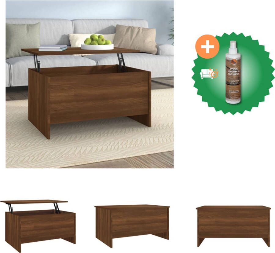 VidaXL Salontafel Lift-top Bruineiken Bewerkt Hout 80 x 55.5 x 41.5 cm Tafel Inclusief Houtreiniger en verfrisser