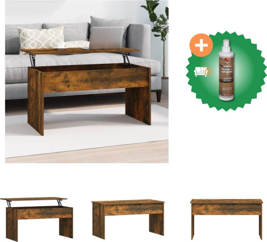 VidaXL Salontafel Lift-top Gerookt Eiken 102 x 50.5 x 52.5 cm Bewerkt Hout Tafel Inclusief Houtreiniger en verfrisser