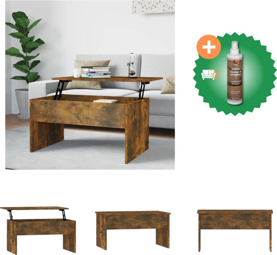 VidaXL Salontafel Lift-top Gerookt Eiken 80 x 50.5 x 41.5 cm Opbergoplossing Eenvoudig te reinigen Tafel Inclusief Houtreiniger en verfrisser