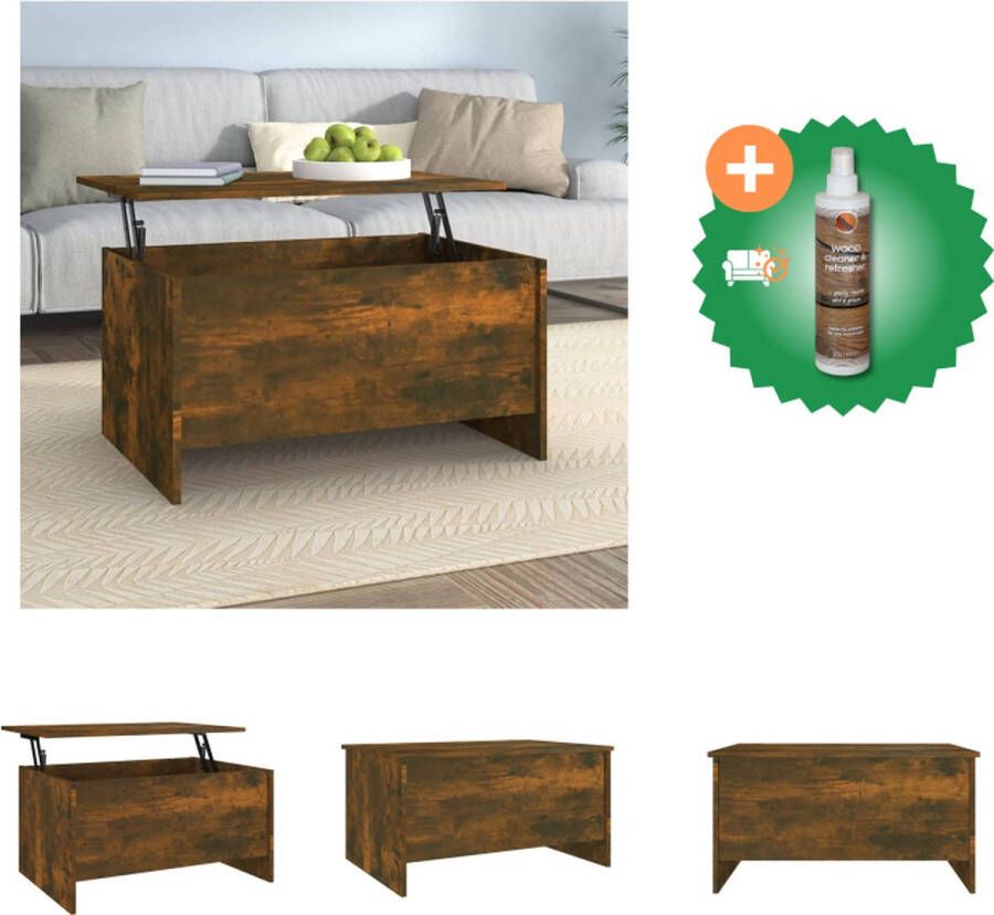 VidaXL Salontafel Lift-top Gerookt eiken 80 x 55.5 x 41.5 cm Opbergoplossing Tafel Inclusief Houtreiniger en verfrisser