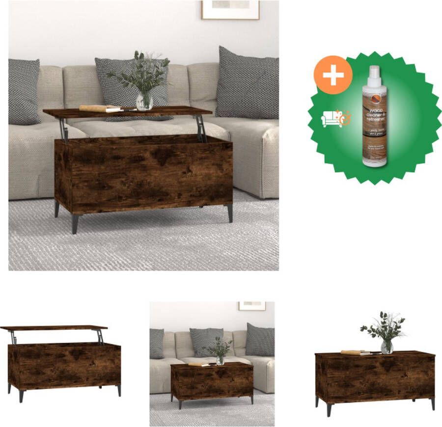 VidaXL Salontafel Lift-top Gerookt Eiken 90x44.5x45 cm Duurzaam bewerkt hout Tafel Inclusief Houtreiniger en verfrisser