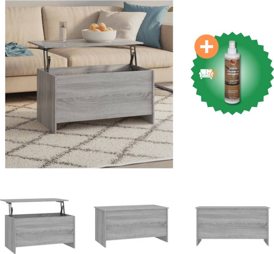VidaXL Salontafel Lift-Top Grijs Sonoma Eiken 102 x 55.5 x 52.5 cm Met opbergvak en veelzijdig gebruik Bewerkt hout Montage vereist Tafel Inclusief Houtreiniger en verfrisser