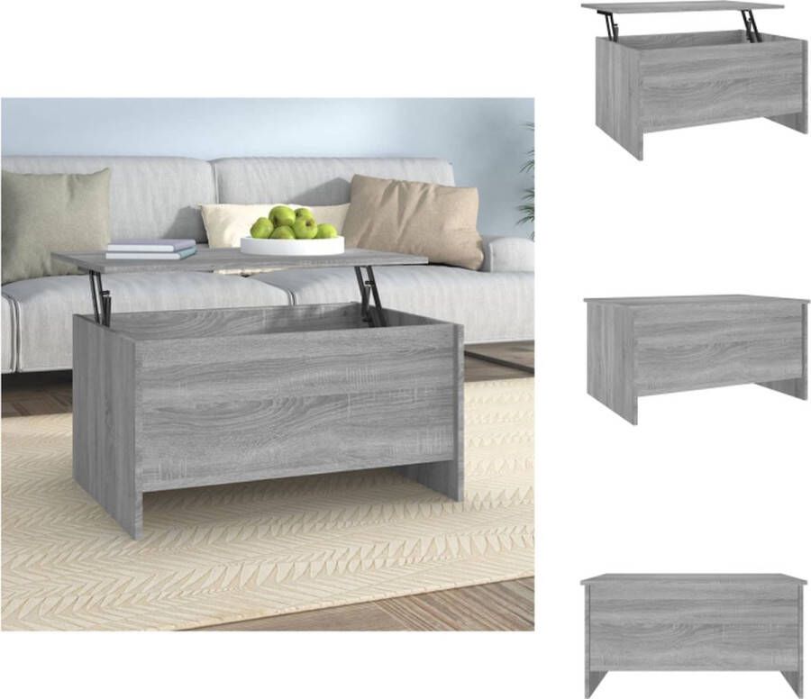 VidaXL Salontafel Lift-top Grijs Sonoma Eiken 80 x 55.5 x 41.5 cm Veelzijdige en stijlvolle bewerkte houten salontafel Tafel