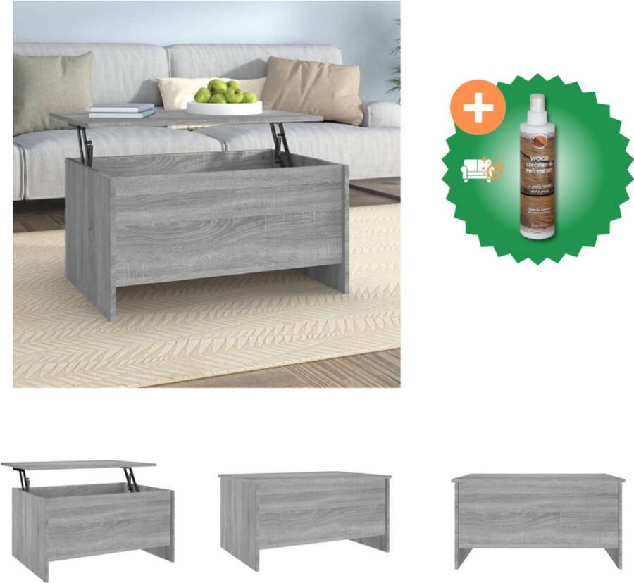VidaXL Salontafel Lift-top Grijs Sonoma Eiken 80 x 55.5 x 41.5 cm Veelzijdige en stijlvolle bewerkte houten salontafel Tafel Inclusief Houtreiniger en verfrisser