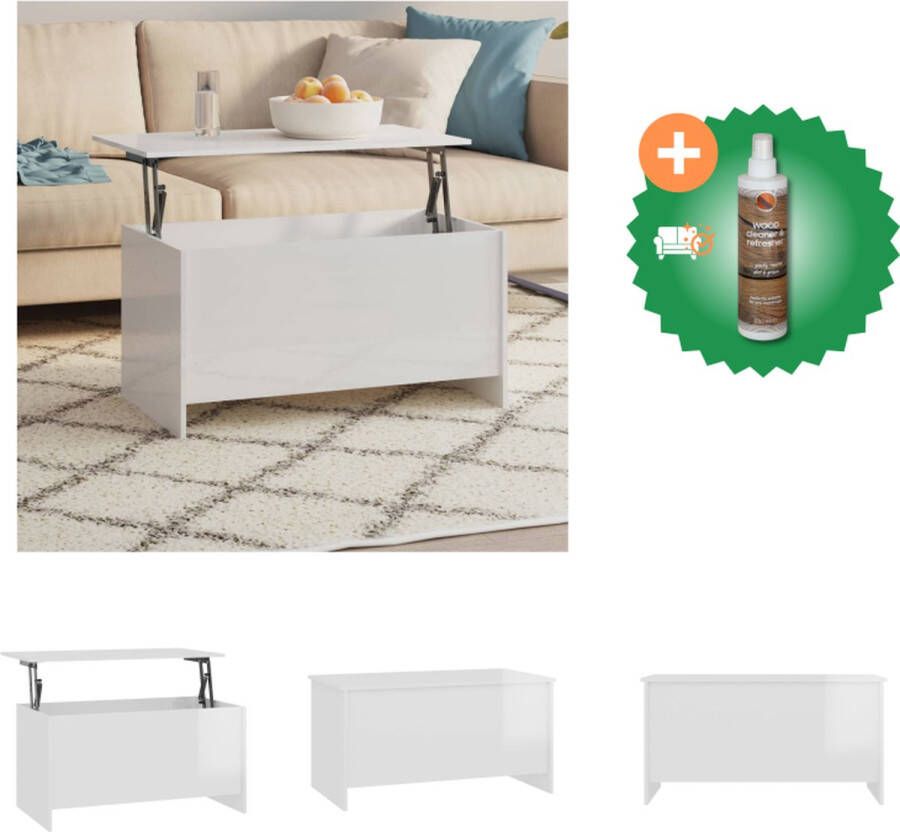 VidaXL Salontafel Lift-Top Hoogglans wit 102 x 55.5 x 52.5 cm Bewerkt hout Tafel Inclusief Houtreiniger en verfrisser