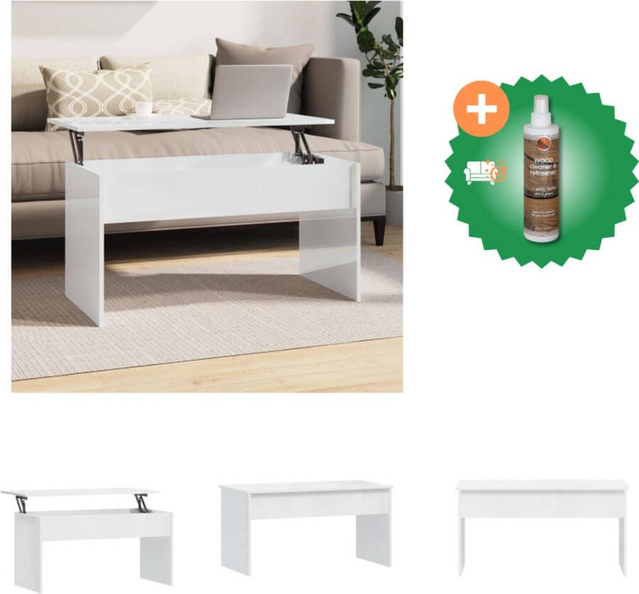 VidaXL Salontafel Lift Top Hoogglans wit 102x50.5x52.5 cm Bewerkt hout Tafel Inclusief Houtreiniger en verfrisser