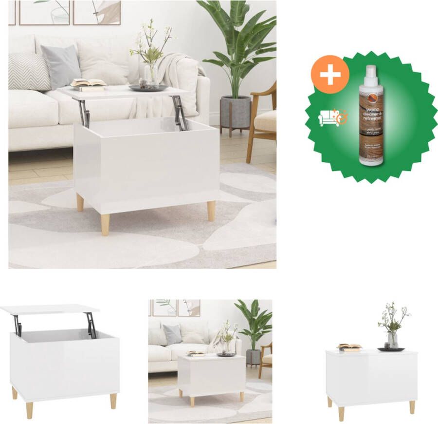 VidaXL Salontafel Lift-top Hoogglans wit 60 x 44.5 x 45 cm Bewerkt hout Tafel Inclusief Houtreiniger en verfrisser