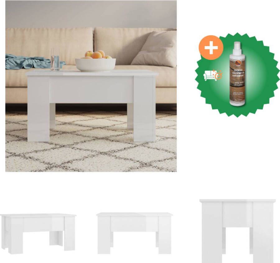 VidaXL Salontafel Lift-top Hoogglans Wit 79 x 49 x 41 cm Opbergvak Eenvoudig te reinigen Multifunctioneel Tafel Inclusief Houtreiniger en verfrisser