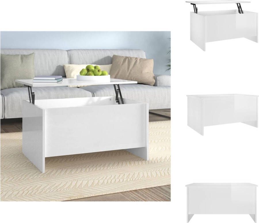 VidaXL Salontafel Salontafels Tafel Bijzettafel Salontafel 80x55-5x41-5 cm bewerkt hout hoogglans wit
