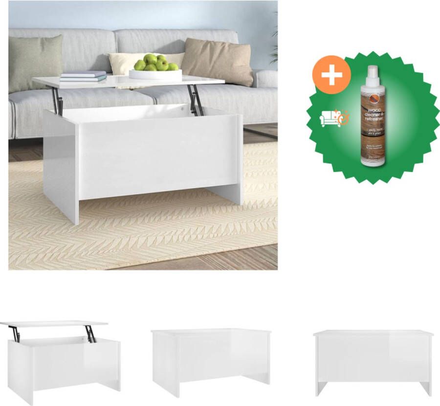 VidaXL Salontafel Lift-Top Hoogglans Wit 80 x 55.5 x 41.5 cm Bewerkt Hout Tafel Inclusief Houtreiniger en verfrisser