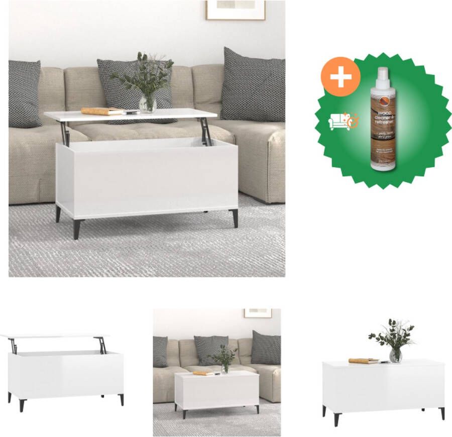 VidaXL Salontafel Lift-top Hoogglans wit 90 x 44.5 x 45 cm Bewerkt hout en metaal Tafel Inclusief Houtreiniger en verfrisser - Foto 2