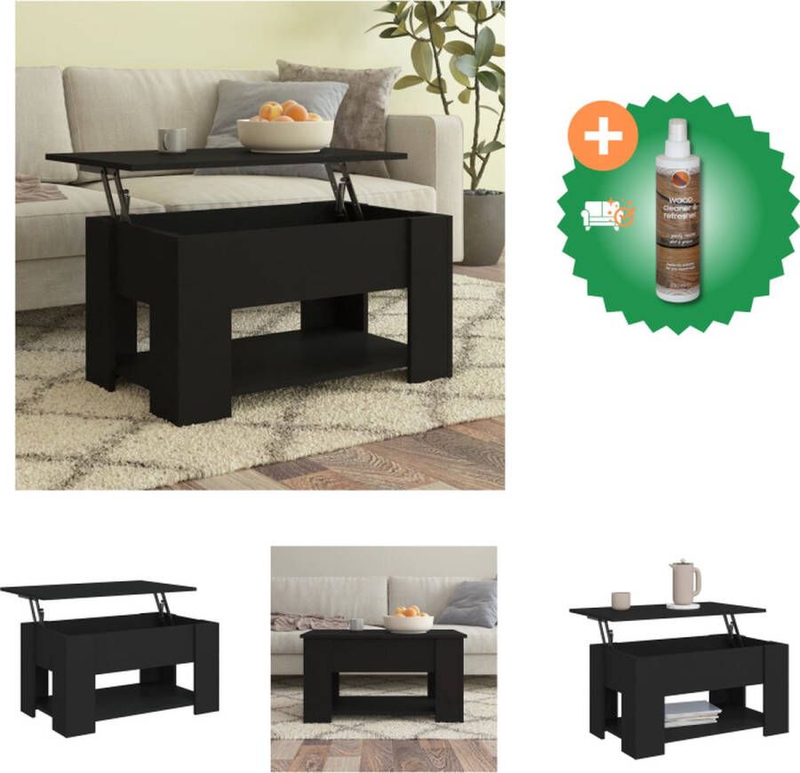 VidaXL Salontafel Lift-Top Ontwerp Bewerkt hout 79 x 49 x 41 cm Zwart Tafel Inclusief Houtreiniger en verfrisser