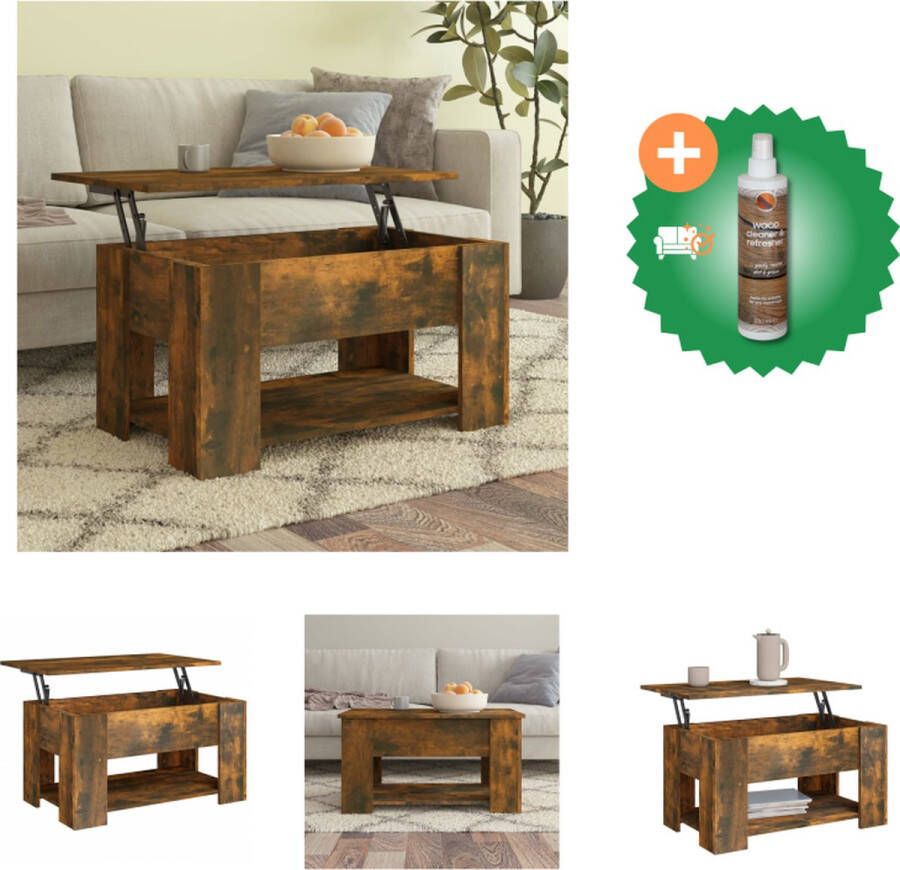 VidaXL Salontafel Lift-top ontwerp Bewerkt hout 79x49x41 cm Gerookt eiken Tafel Inclusief Houtreiniger en verfrisser