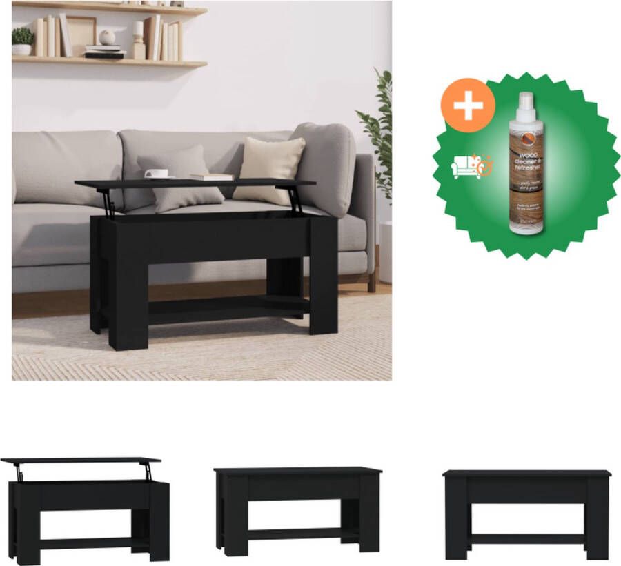 VidaXL Salontafel Lift-top Opbergoplossing Eenvoudig te reinigen Veelzijdig Zwart 101 x 49 x 52 cm Montage vereist Tafel Inclusief Houtreiniger en verfrisser
