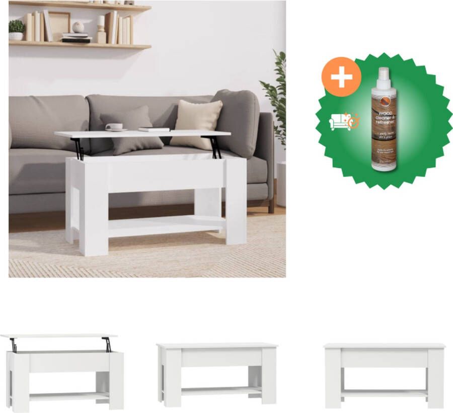 VidaXL Salontafel Lift-top Wit 101 x 49 x 52 cm Bewerkt hout Veelzijdig en eenvoudig te reinigen Tafel Inclusief Houtreiniger en verfrisser