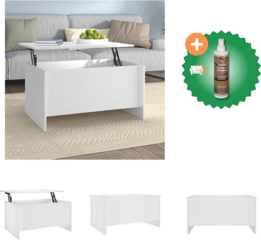 VidaXL Salontafel Lift-Top Wit 80 x 55.5 x 41.5 cm Multifunctioneel Opbergruimte Tafel Inclusief Houtreiniger en verfrisser