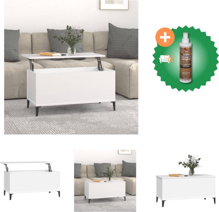 VidaXL Salontafel Monaco Wit 90 x 44.5 x 45 cm Lift-top Hoogwaardig hout Opbergruimte Tafel Inclusief Houtreiniger en verfrisser - Foto 2