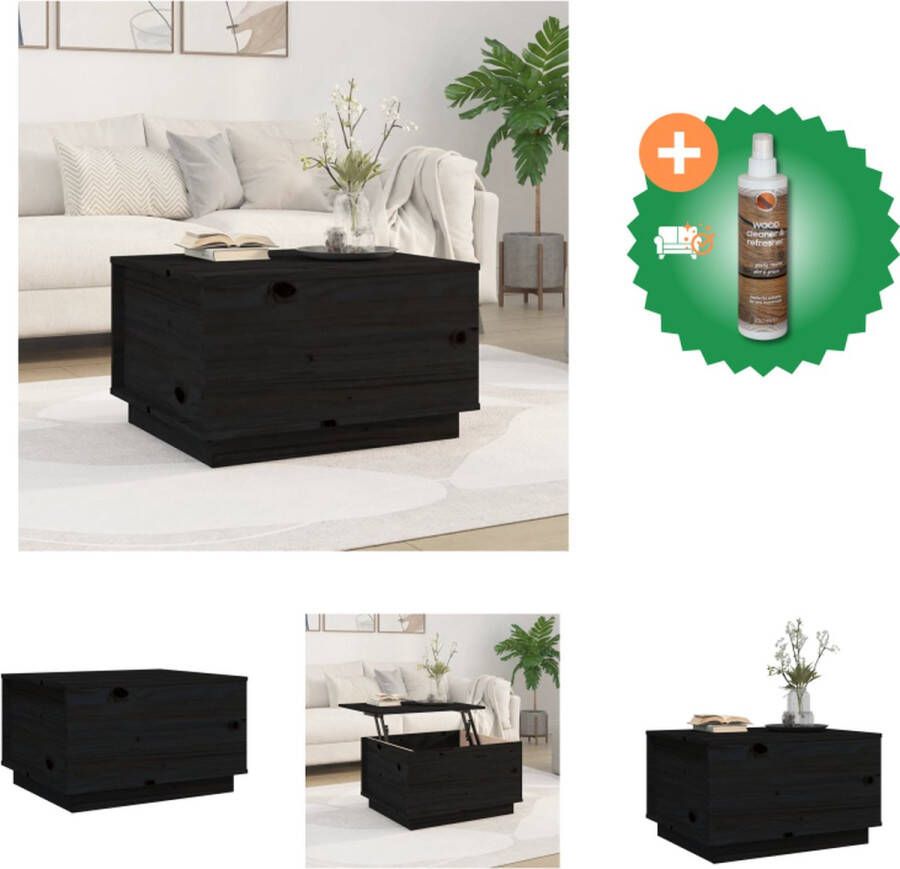 VidaXL Salontafel Lift-top Zwart 60x50x35 cm Massief grenenhout Opbergruimte Tafel Inclusief Houtreiniger en verfrisser