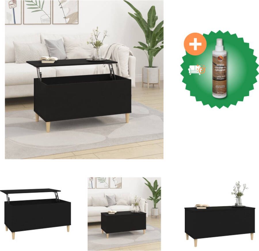 VidaXL Salontafel Lift-Top Zwart 90 x 44.5 x 45 cm Bewerkt hout en massief eucalyptushout Tafel Inclusief Houtreiniger en verfrisser