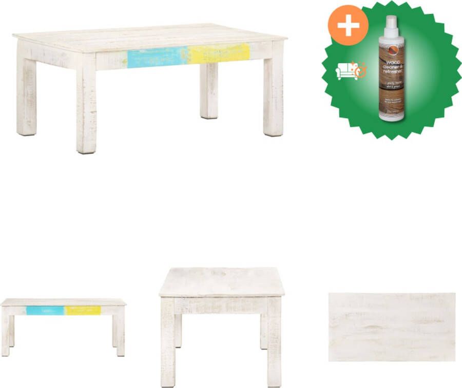 VidaXL Salontafel 110x60x45 cm massief mangohout wit Tafel Inclusief Houtreiniger en verfrisser