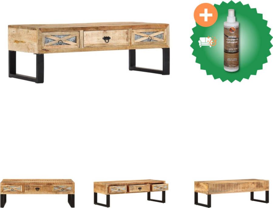 VidaXL Salontafel Mango Hout 110 x 50 x 38 cm Met 3 Lades Tafel Inclusief Houtreiniger en verfrisser