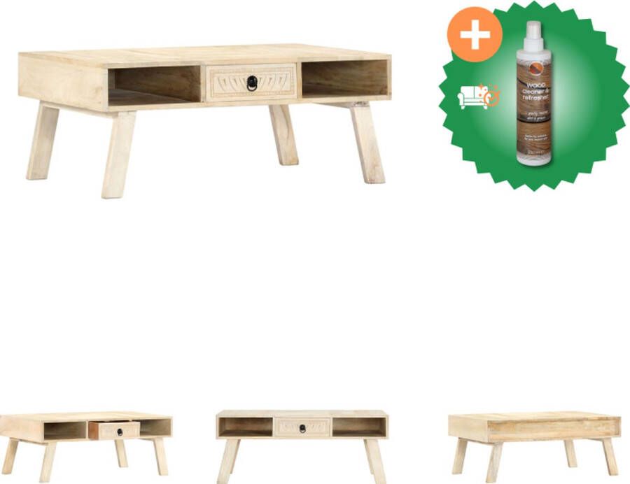 VidaXL Houten Tafel Woonkamertafel Massief Mangohout 100x60x40 cm Lichtkleurige afwerking Tafel Inclusief Houtreiniger en verfrisser