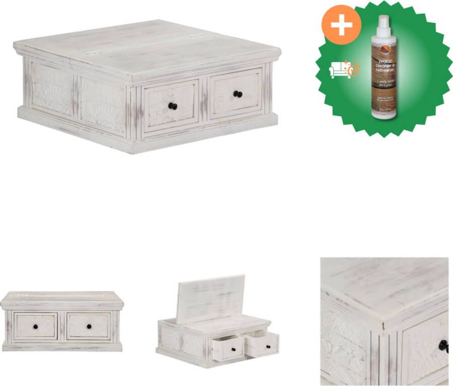 VidaXL Salontafel Mangohout 70 x 70 x 30 cm Met 2 lades Tafel Inclusief Houtreiniger en verfrisser