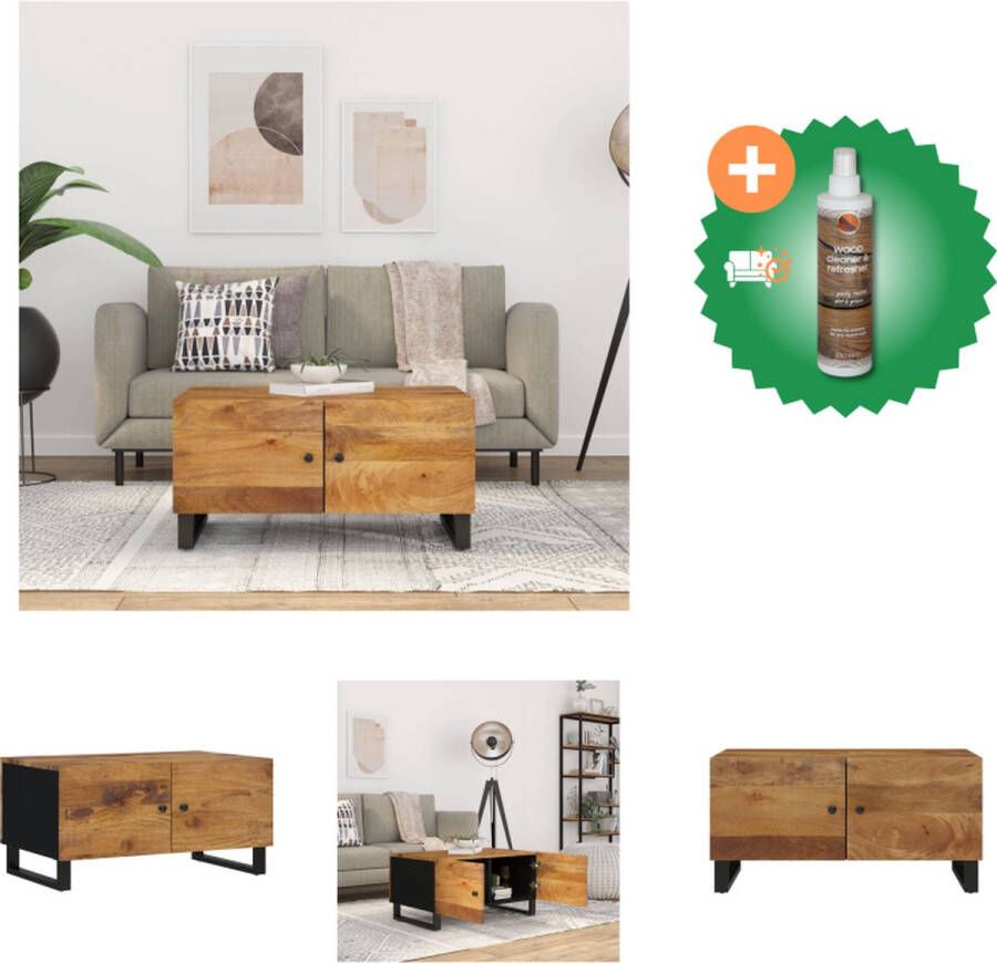 VidaXL Salontafel Massief Mangohout Bijzettafel met opbergruimte Stevig tafelblad Praktische deur 80x50x40cm Tafel Inclusief Houtreiniger en verfrisser