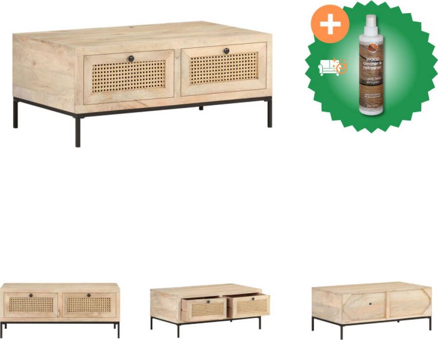 VidaXL Salontafel 90x50x37 cm massief mangohout en natuurlijk riet Tafel Inclusief Houtreiniger en verfrisser
