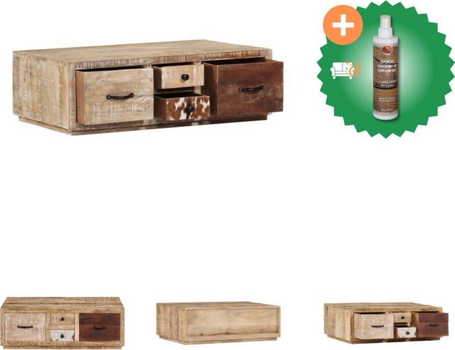 VidaXL Salontafel Mangohout 90 x 60 x 30 cm Met 4 lades Tafel Inclusief Houtreiniger en verfrisser
