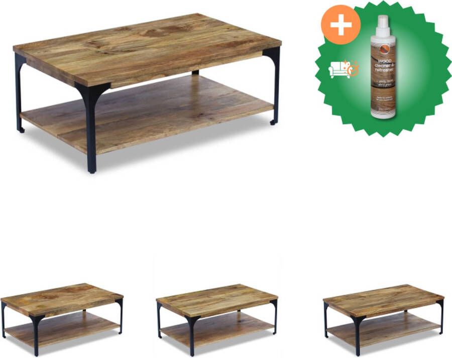 VidaXL Salontafel Mangohout en Staal 100x60x38cm Handgemaakt Tafel Inclusief Houtreiniger en verfrisser
