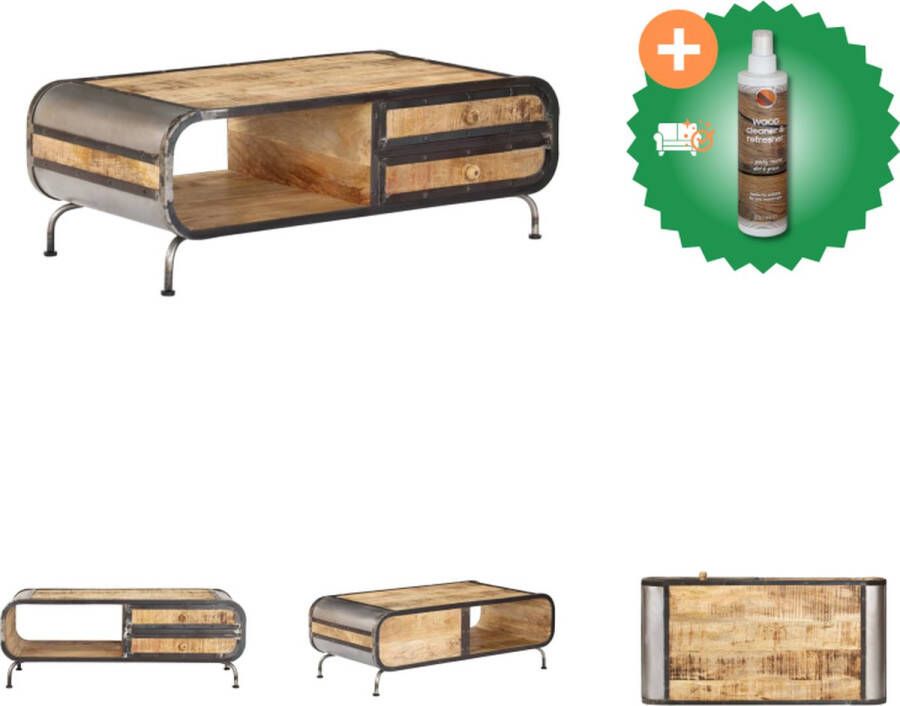 VidaXL Salontafel Mangohout Industriële Stijl 100 x 50 x 35 cm Met lades en vak Tafel Inclusief Houtreiniger en verfrisser