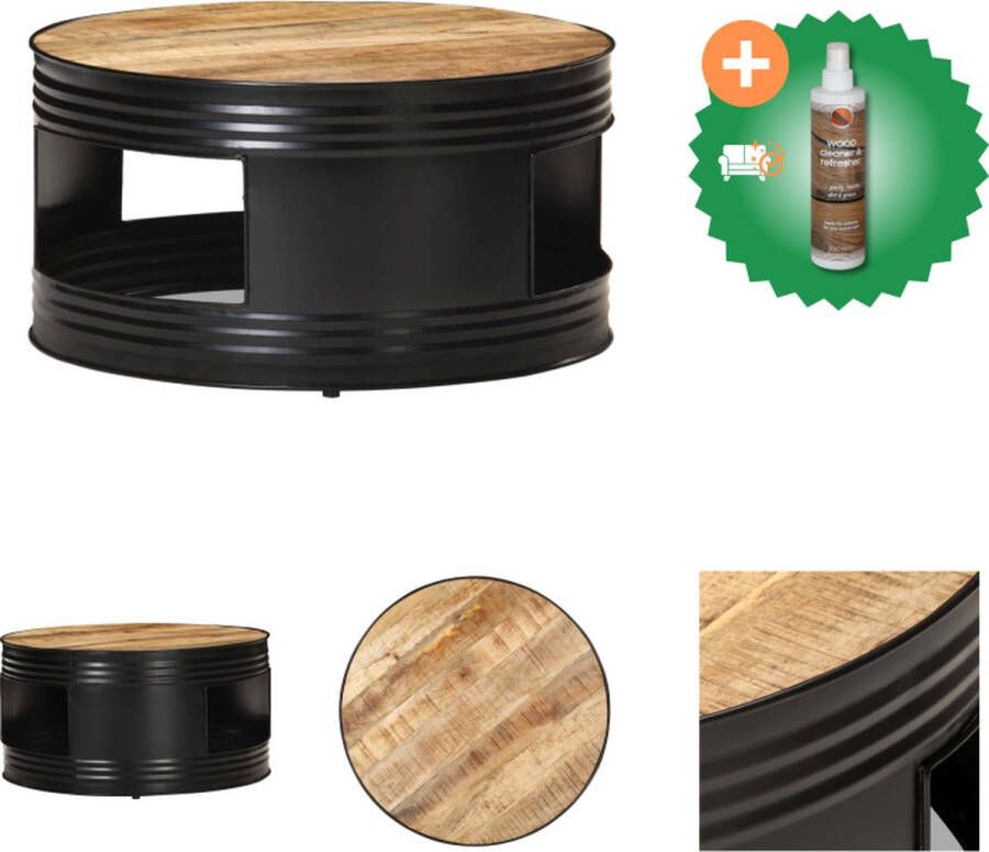 VidaXL Salontafel Mangohout Zwart 68 x 36 cm Massief ruw mangohout met ijzer Tafel Inclusief Houtreiniger en verfrisser