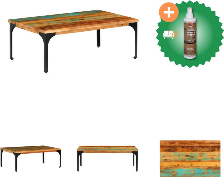 VidaXL Salontafel Massief Hout 100 x 60 x 35 cm Gerecycled Hout Stalen Poten Tafel Inclusief Houtreiniger en verfrisser