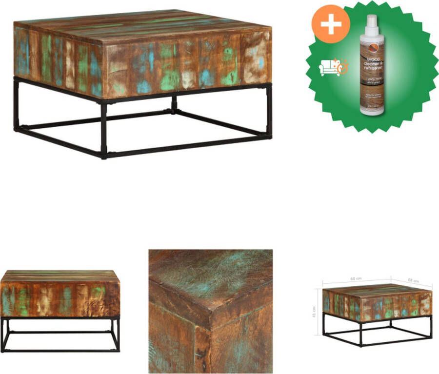 VidaXL Salontafel Massief gerecycled hout 68x68x41 cm Handgemaakt Milieuvriendelijk Tafel Inclusief Houtreiniger en verfrisser