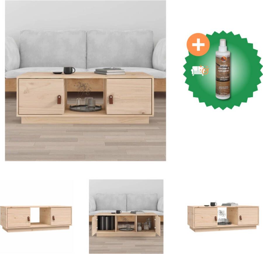 VidaXL Salontafel Massief Grenenhout 100 x 50 x 35 cm Met opbergruimte Tafel Inclusief Houtreiniger en verfrisser - Foto 2