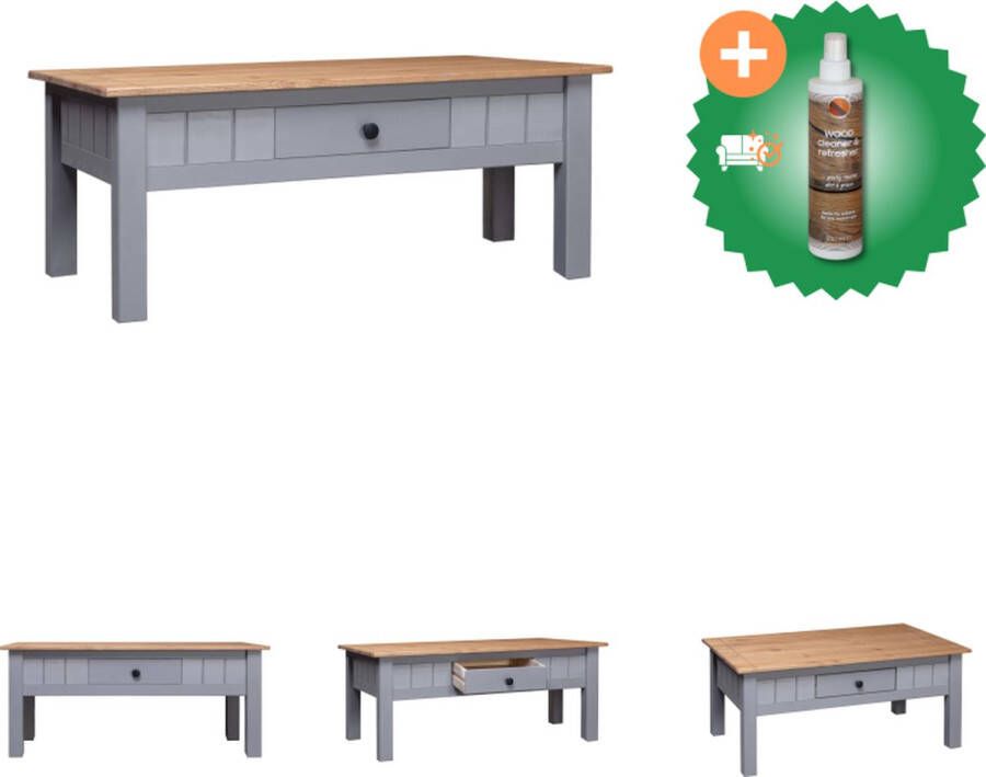 VidaXL Salontafel Panama Range 100x60x45 cm massief grenenhout grijs Tafel Inclusief Houtreiniger en verfrisser