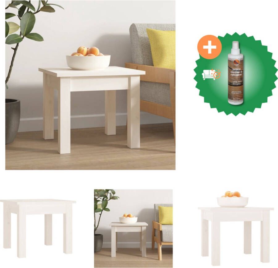 VidaXL Salontafel Massief grenenhout 35 x 35 x 30 cm Wit Tafel Inclusief Houtreiniger en verfrisser