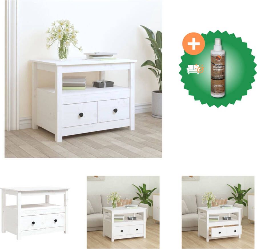 VidaXL Salontafel Klassiek Massief Grenenhout 71 x 49 x 55 cm Wit Tafel Inclusief Houtreiniger en verfrisser - Foto 2