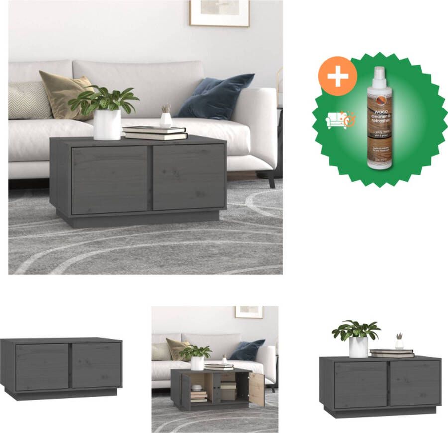 VidaXL Salontafel Massief grenenhout 80 x 50 x 40 cm Grijs Tafel Inclusief Houtreiniger en verfrisser - Foto 3
