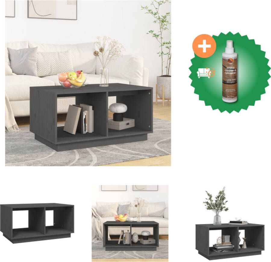 VidaXL Salontafel Massief Grenenhout Bijzettafel met 2 vakken Ruim tafelblad Stabiel frame Grijs 80x50x40cm Tafel Inclusief Houtreiniger en verfrisser