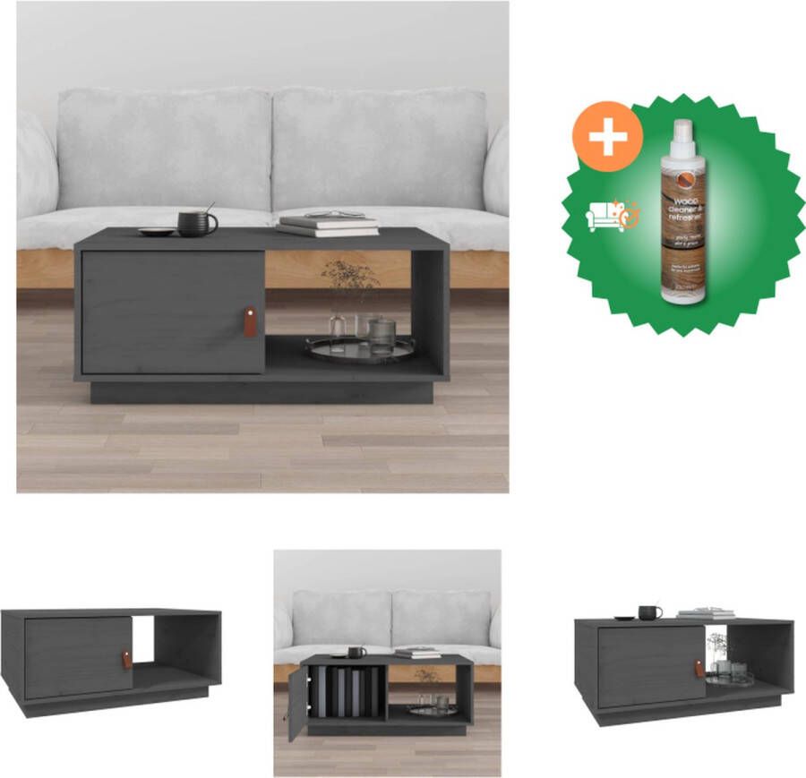 VidaXL Salontafel Massief Grenenhout Grijs 80 x 50 x 35.5 cm Opbergruimte Tafel Inclusief Houtreiniger en verfrisser