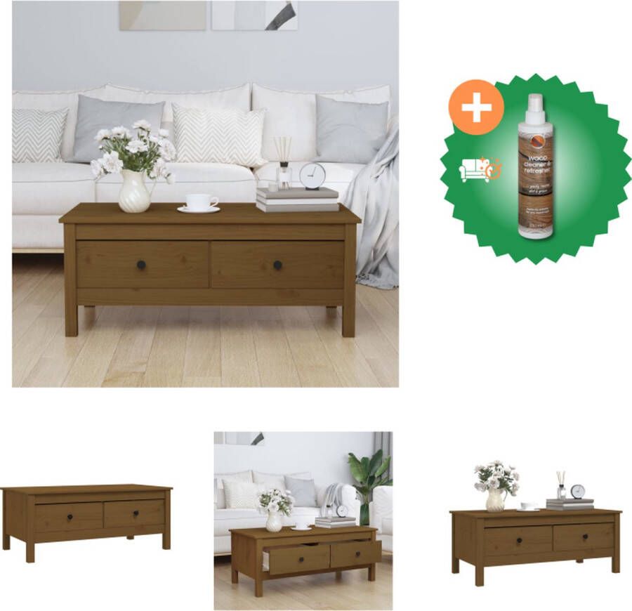 VidaXL Salontafel Massief Grenenhout Honingbruin 100 x 50 x 40 cm Opbergruimte Tafel Inclusief Houtreiniger en verfrisser