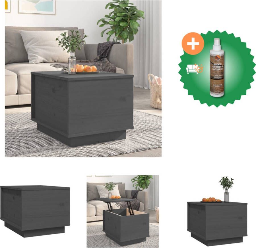VidaXL Salontafel Massief Grenenhout Lift-Top Opbergruimte Stabiel Frame Grijs 40x50x35 cm Tafel Inclusief Houtreiniger en verfrisser