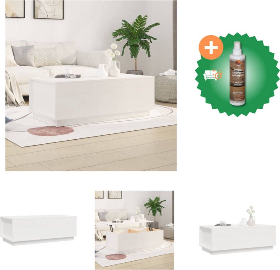 VidaXL Salontafel Massief Grenenhout Lift-top Voldoende opbergruimte Stabiel frame Wit 100x50x35cm Tafel Inclusief Houtreiniger en verfrisser