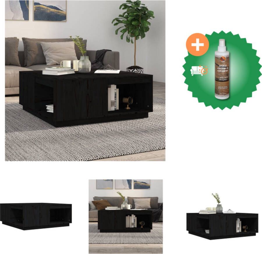 VidaXL Salontafel Massief Grenenhout Zwart 100 x 101 x 40.5 cm Tafel Inclusief Houtreiniger en verfrisser